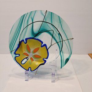 ARTIST Jan Mitchell I fused Art Glass Sand Dollar Plate Signed